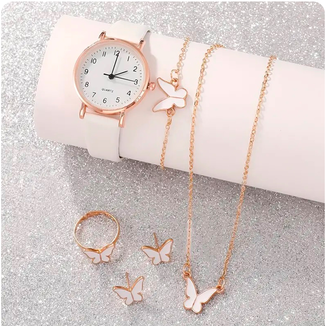 Conjunto elegante de reloj y joyería